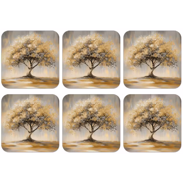 Schilderij - Boom - Abstract - Bladeren onderzetter kurk middel -zkaufland3dotto