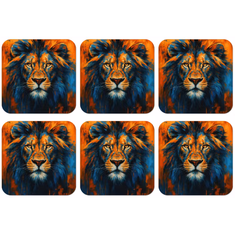 Schilderij - Leeuwenkop - Oranje onderzetter kurk middel -zkaufland3dotto
