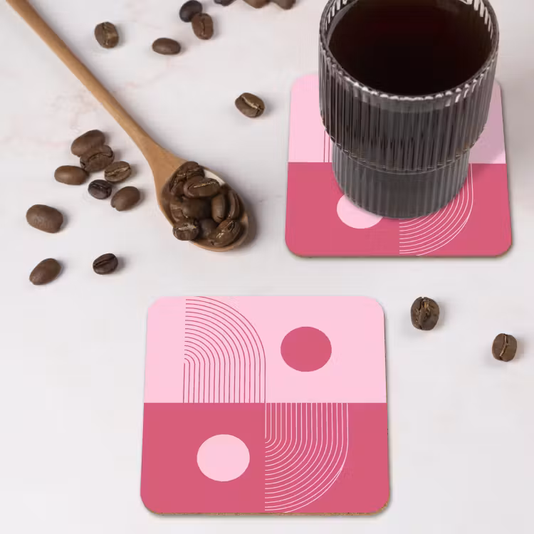 Geometrie - Patroon - Abstract - Roze - Modern onderzetter kurk middel -sfeer2