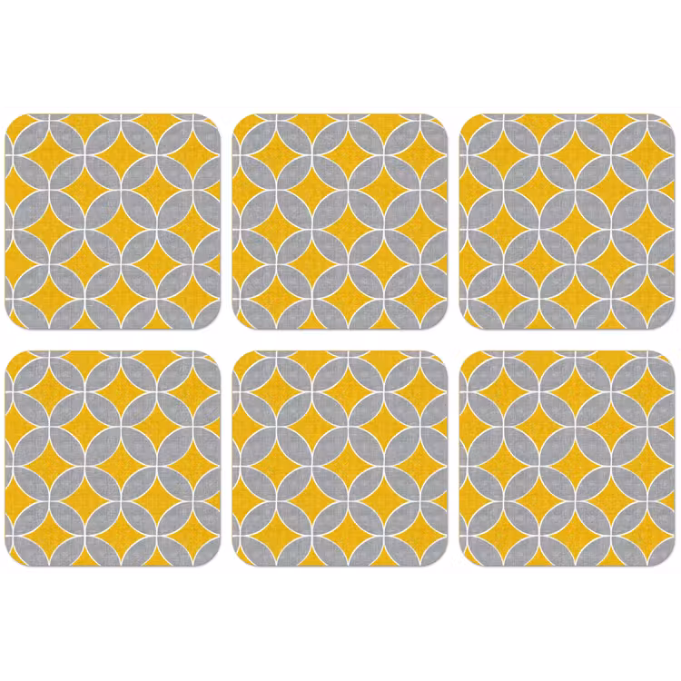 Geometrisch - Cirkels - Textuur - Grijs - Geel onderzetter kurk middel 366 -zkaufland3dotto