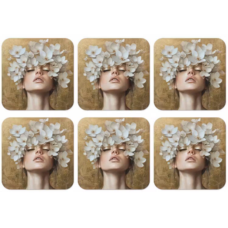 Gezicht - Bloemen - Goud - Abstract onderzetter kurk middel -zkaufland3dotto