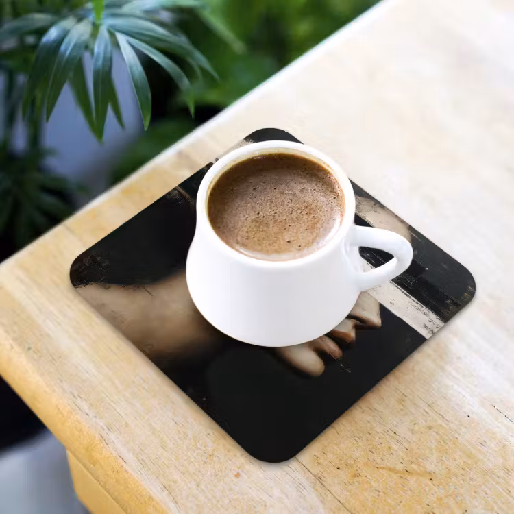 Gezicht - Vrouw - Zwart - Abstract onderzetter kurk middel -sfeer5