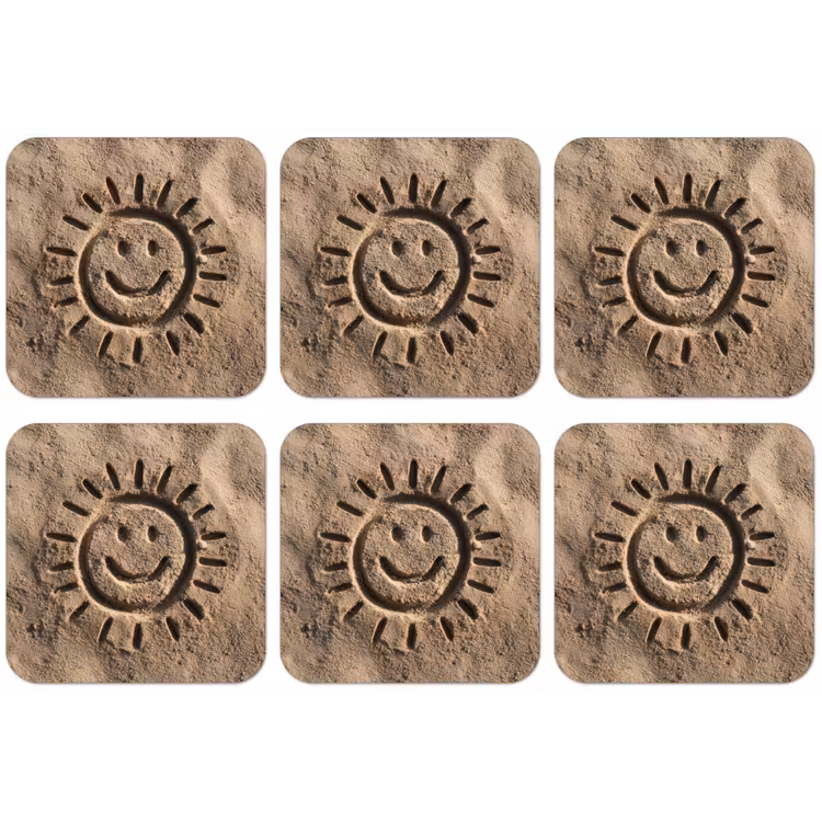 Gezichtje - Zon - Zand - Getekend onderzetter kurk middel -zkaufland3dotto