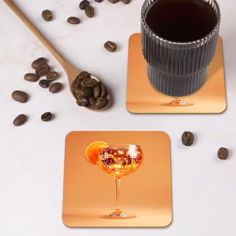 Drank - Oranje - Glitter - Disco onderzetter kurk middel -sfeer2