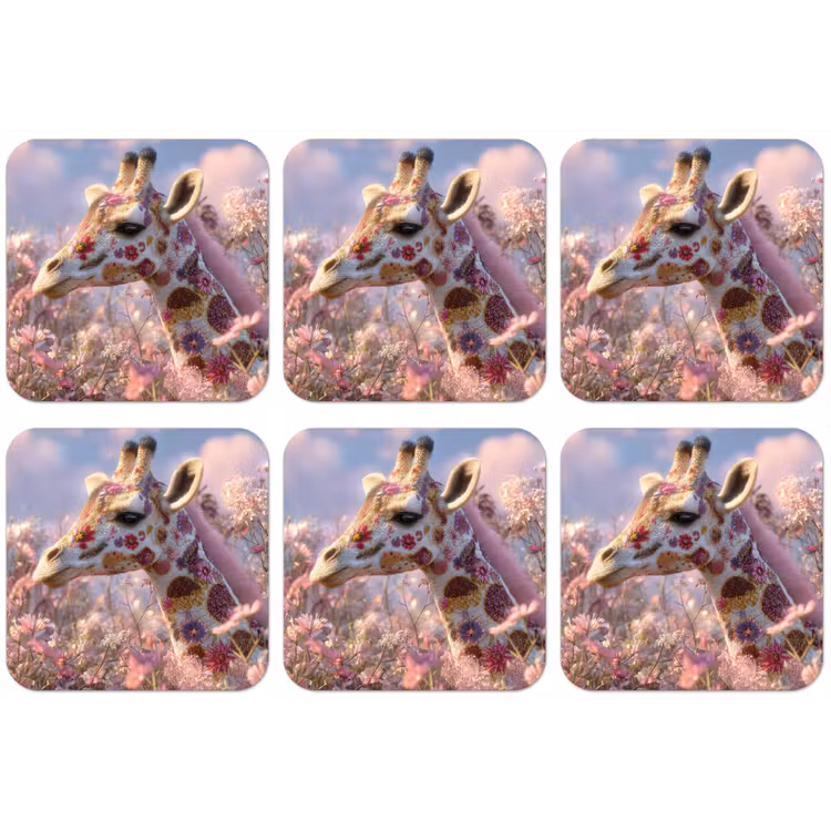 Giraffe - Bloemen - Roze onderzetter kurk middel -zkaufland3dotto