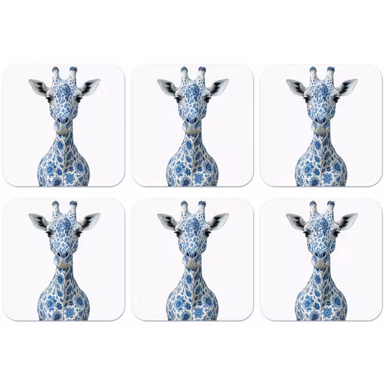 Giraffe - Delfts blauw - Dieren - Minimalistisch onderzetter kurk middel -zkaufland3dotto