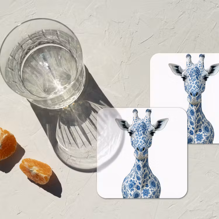Giraffe - Delfts blauw - Dieren - Minimalistisch onderzetter kurk middel -sfeer4