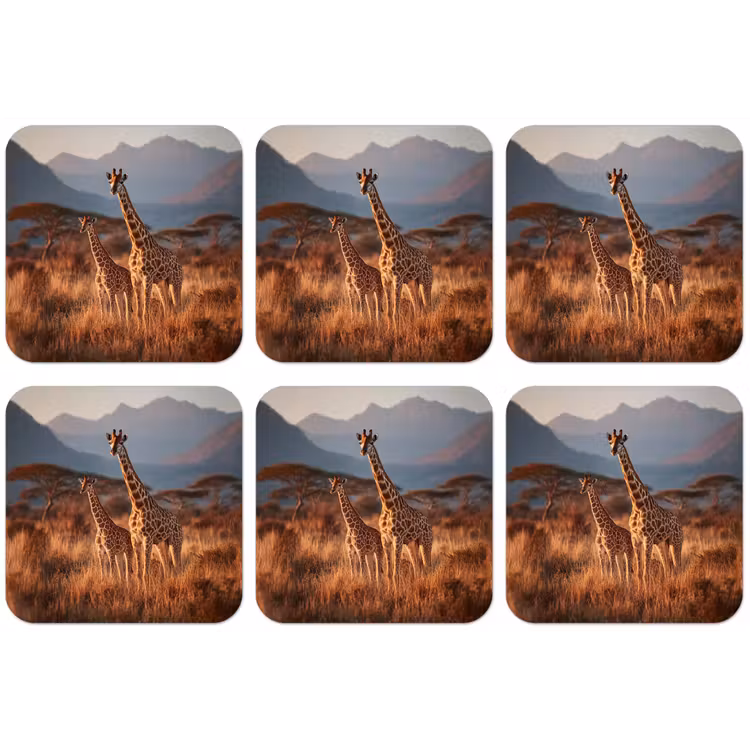 Giraffen - Hoog gras - Acaciabomen onderzetter kurk middel -zkaufland3dotto