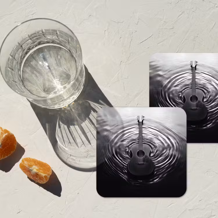 Gitaar - Hout - Water onderzetter kurk middel -sfeer4
