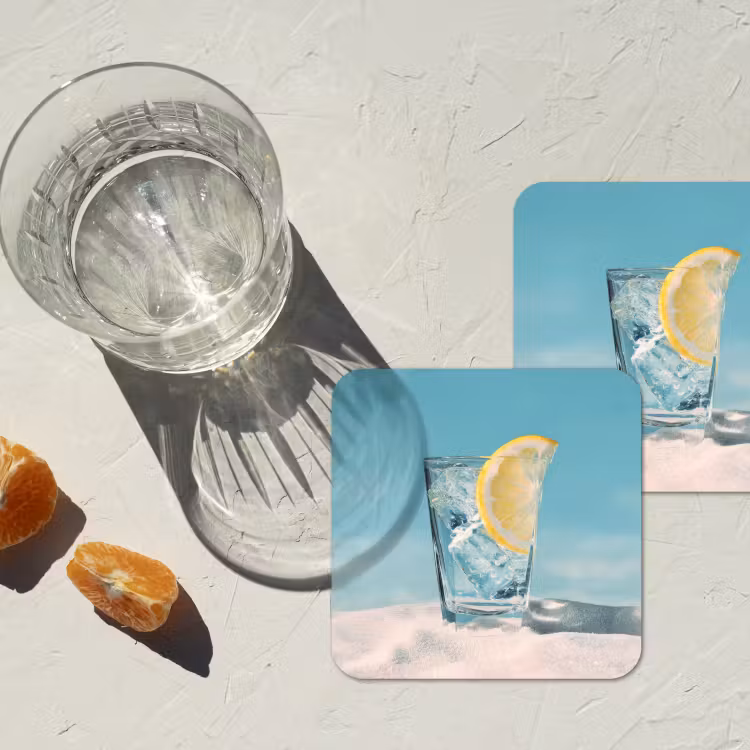 Glas - ijsblokjes - Citroen onderzetter kurk middel -sfeer4