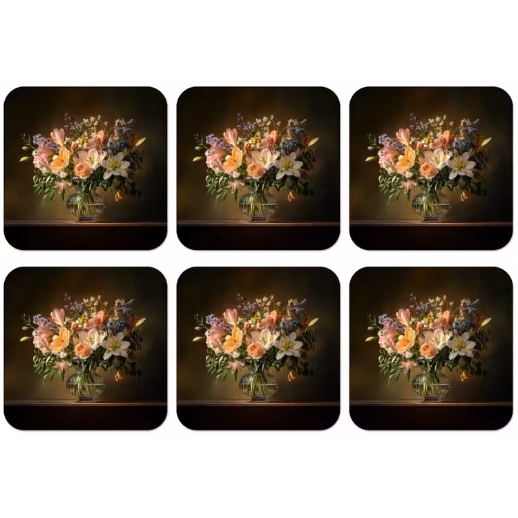 Glazen - Bloemen - Boeket - Kleuren onderzetter kurk middel -zkaufland3dotto