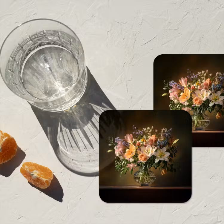 Glazen - Bloemen - Boeket - Kleuren onderzetter kurk middel -sfeer4