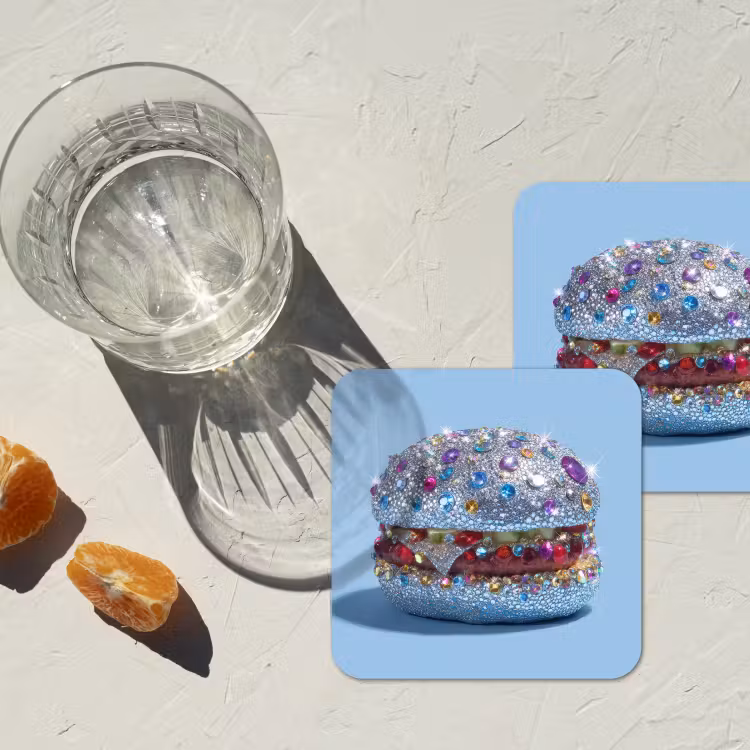 Glitters - Hamburger - Blauw onderzetter kurk middel -sfeer4
