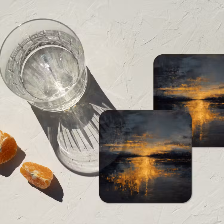 Gouden Reflectie op Water onderzetter kurk middel -sfeer4