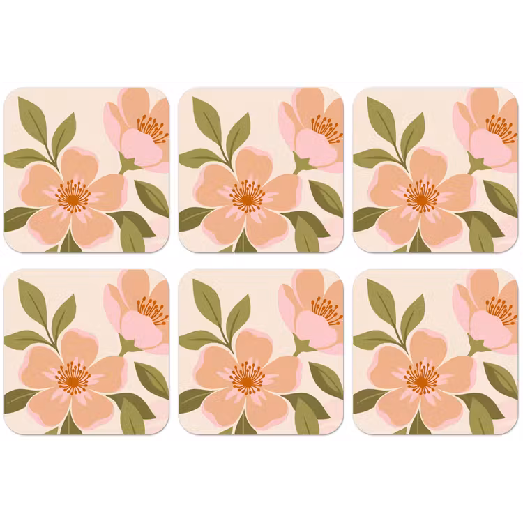 Grafisch - Bloemen - Roze onderzetter kurk middel -zkaufland3dotto