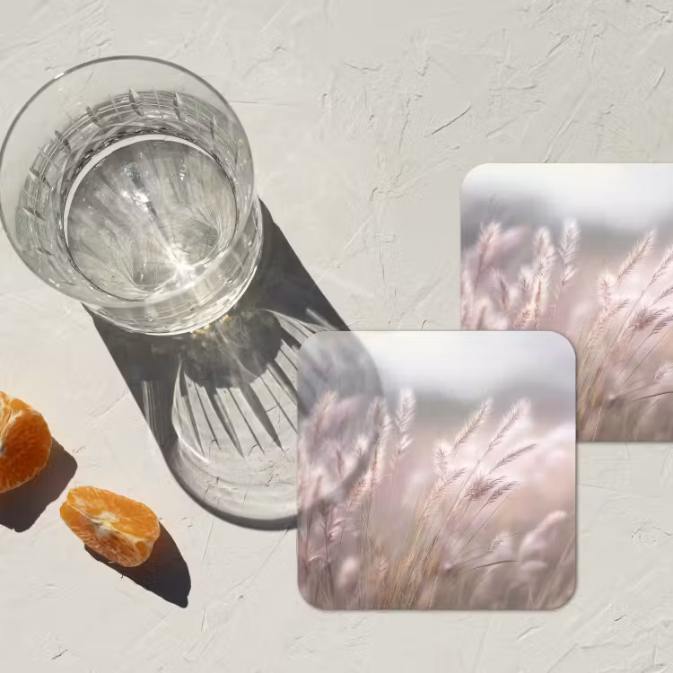 Graspluimen - Wind - Beige - Mistig onderzetter kurk middel -sfeer4