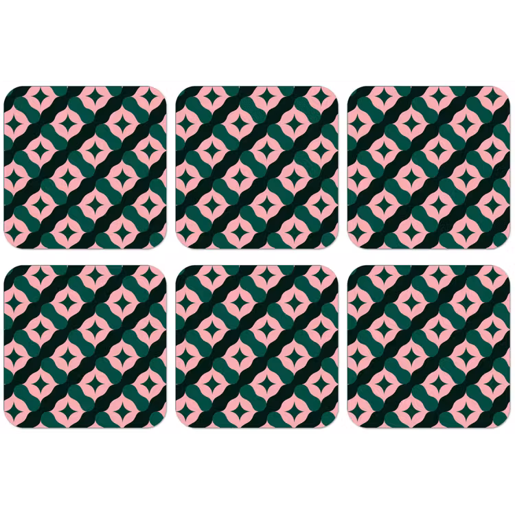 Groen - Roze - Retro - Sterren onderzetter kurk middel 366 -zkaufland3dotto