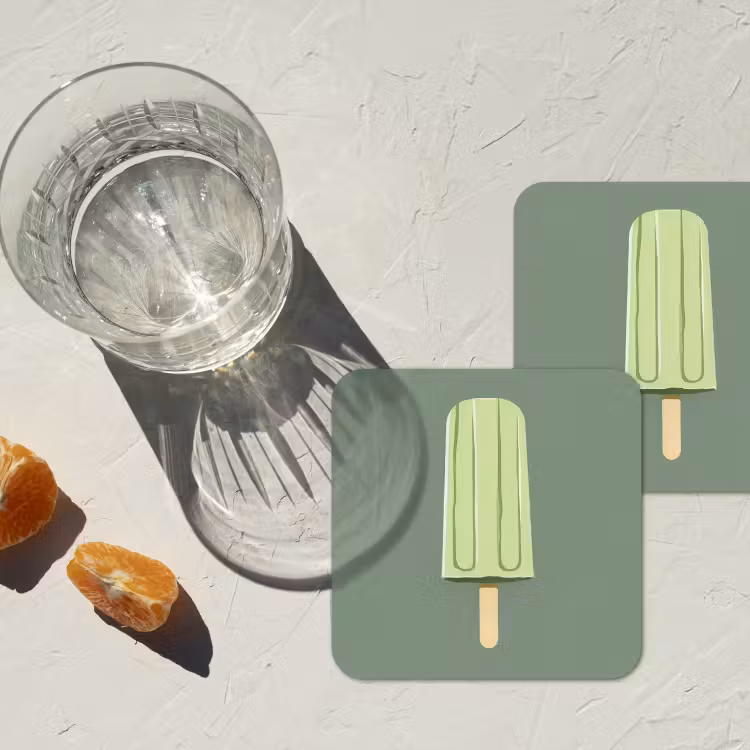 Groen - Waterijsje - Stokje - Illustratie onderzetter kurk middel -sfeer4