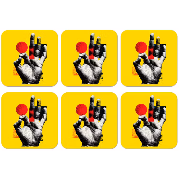 Hand - Rode cirkel - Geel onderzetter kurk middel -zkaufland3dotto