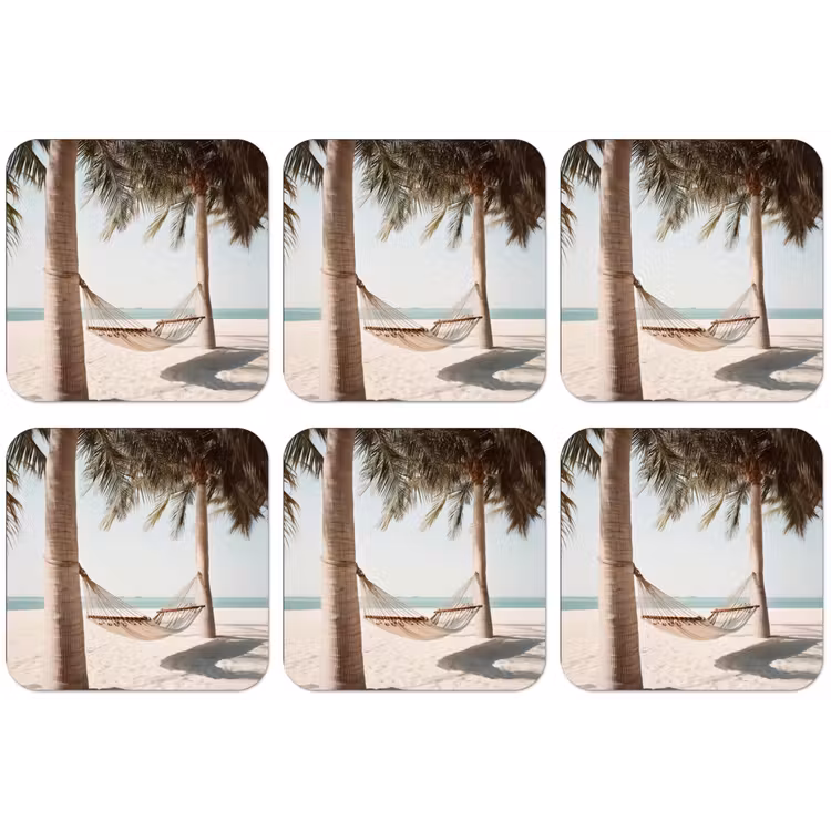 Hangmat - Palmbomen - Strand - Zee onderzetter kurk middel -zkaufland3dotto