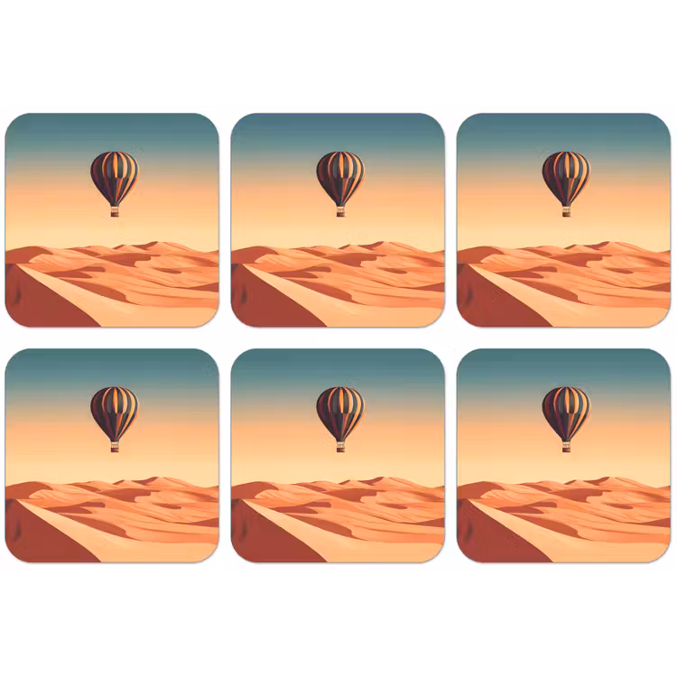 Luchtballon - Woestijn - Zonsondergang - Blauw onderzetter kurk middel -zkaufland3dotto