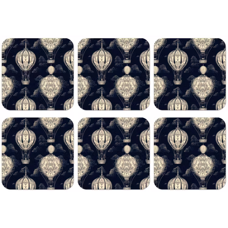 Luchtballonnen - Wolken - Patroon - Donkerblauw onderzetter kurk middel 366 -zkaufland3dotto