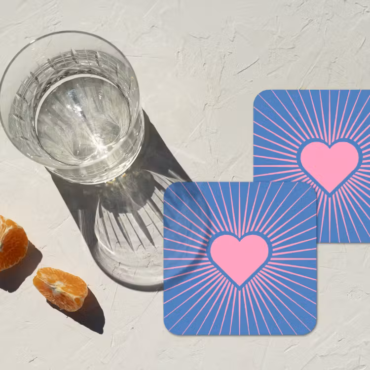 Hart - Stralen - Liefde - Modern - Roze onderzetter kurk middel -sfeer4