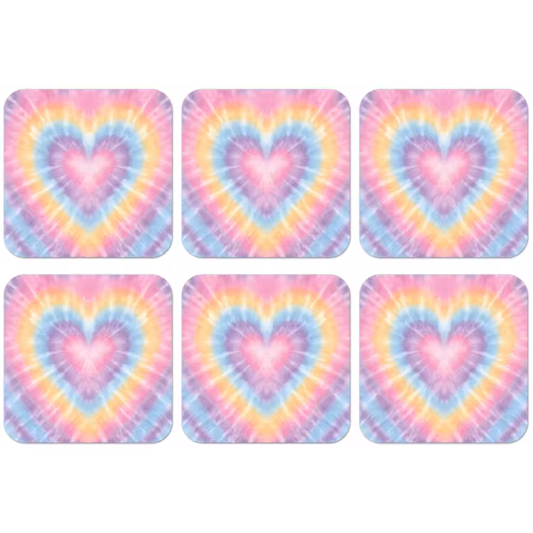 Hartvorm - Pastelkleuren - Tie Dye onderzetter kurk middel -zkaufland3dotto