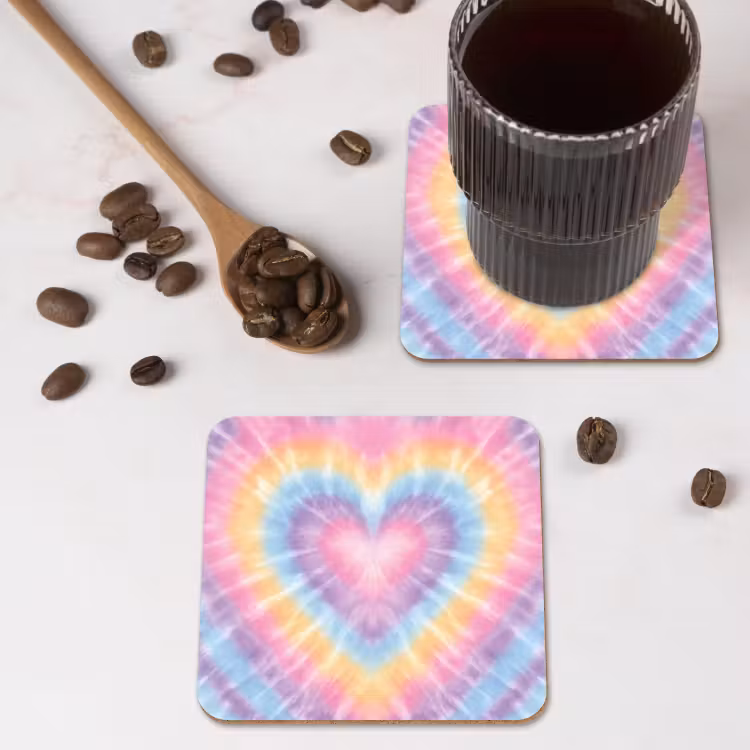 Hartvorm - Pastelkleuren - Tie Dye onderzetter kurk middel -sfeer2