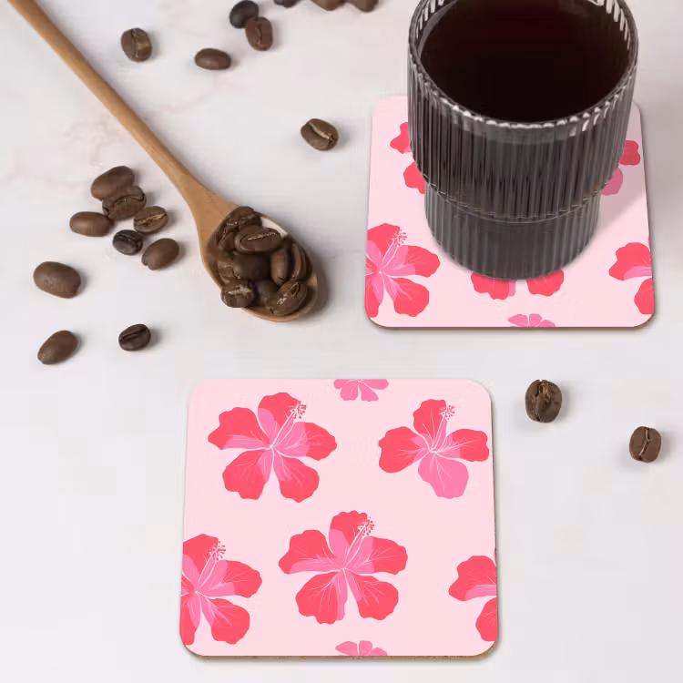 Hibiscus - Bloemen - Roze onderzetter kurk middel 366 -sfeer2