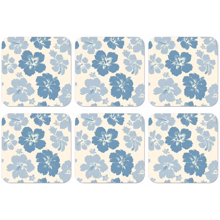 Hibiscusbloemen - Blauw - Patroon - Tropisch onderzetter kurk middel -zkaufland3dotto