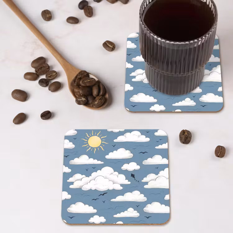 Lucht - Zon - Wolken - Natuur - Blauw onderzetter kurk middel -sfeer2