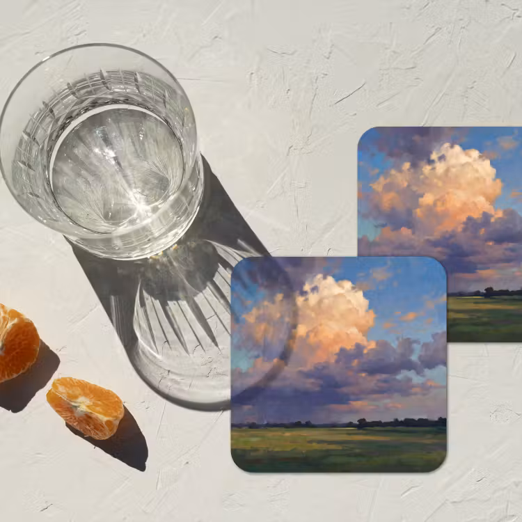 Lucht - Wolken - Landschap - Modern - Oranje onderzetter kurk middel -sfeer4