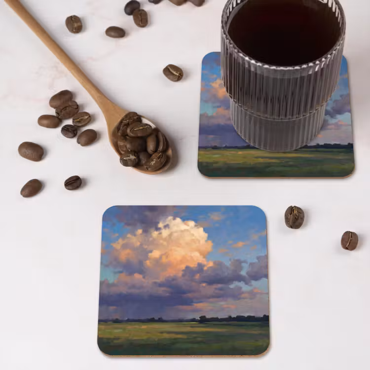 Lucht - Wolken - Landschap - Modern - Oranje onderzetter kurk middel -sfeer2