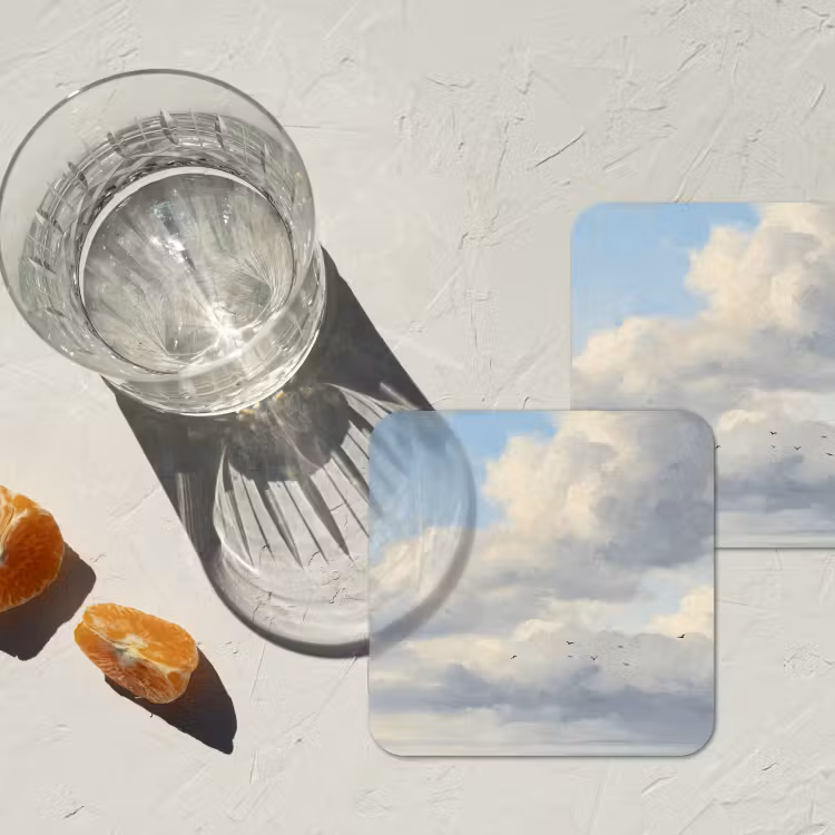 Lucht - Wolken - Natuur - Klassiek - Blauw onderzetter kurk middel -sfeer4