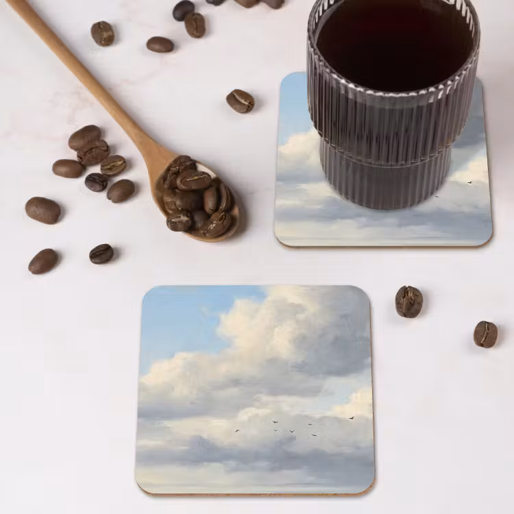 Lucht - Wolken - Natuur - Klassiek - Blauw onderzetter kurk middel -sfeer2