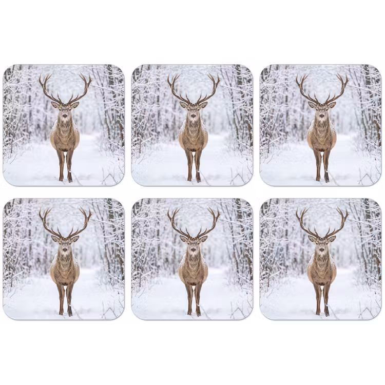 Hert - Winter - Bos - Natuur - Wit onderzetter kurk middel -zkaufland3dotto