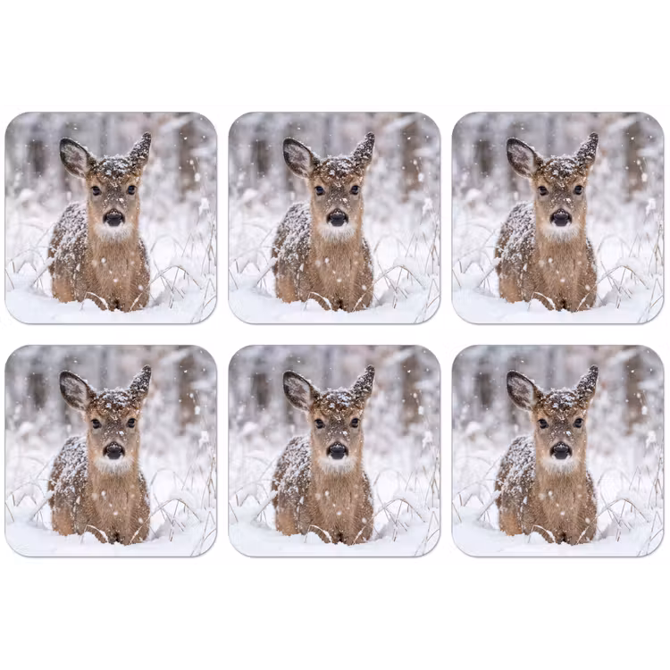 Hert - Sneeuw - Bos - Dieren - Vertederend onderzetter kurk middel -zkaufland3dotto