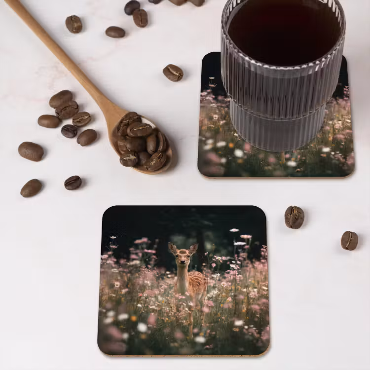 Hert - Wilde bloemen - Bos onderzetter kurk middel -sfeer2