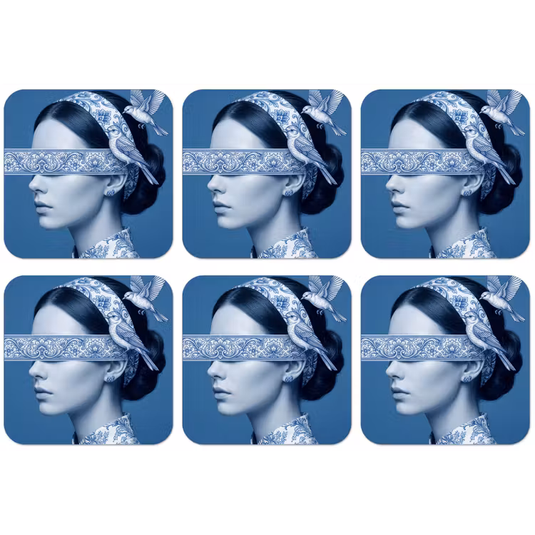 Portret - Klassiek - Wit - Blauw onderzetter kurk middel -zkaufland3dotto