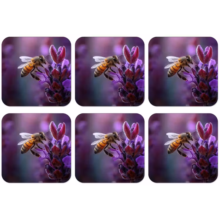 Honingbij - Paarse bloemen - Details onderzetter kurk middel -zkaufland3dotto