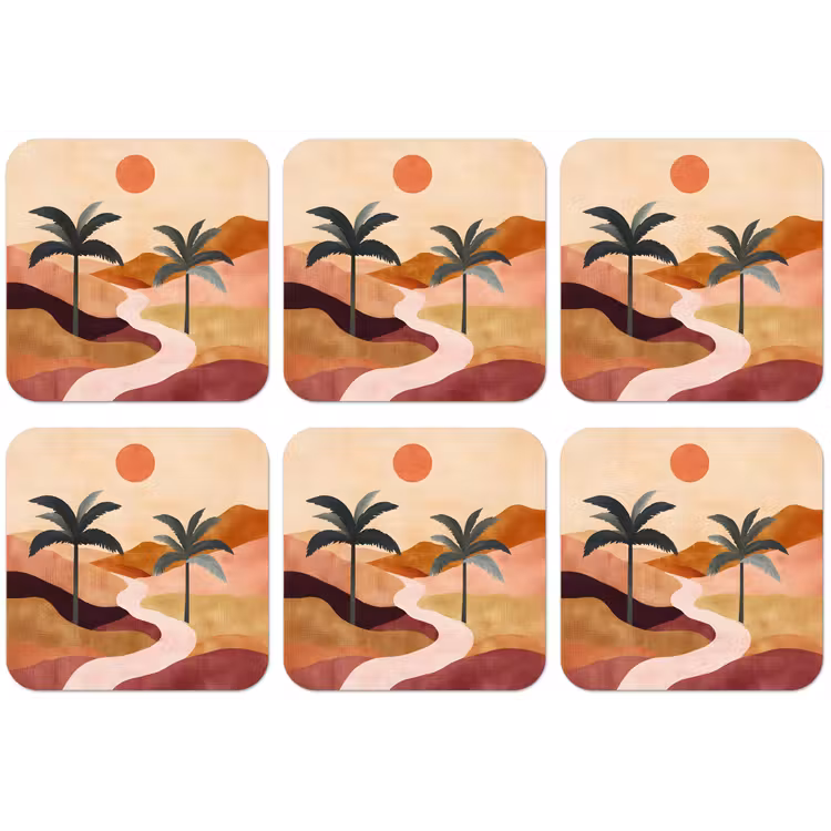 Heuvels - Palmbomen - Abstract onderzetter kurk middel -zkaufland3dotto