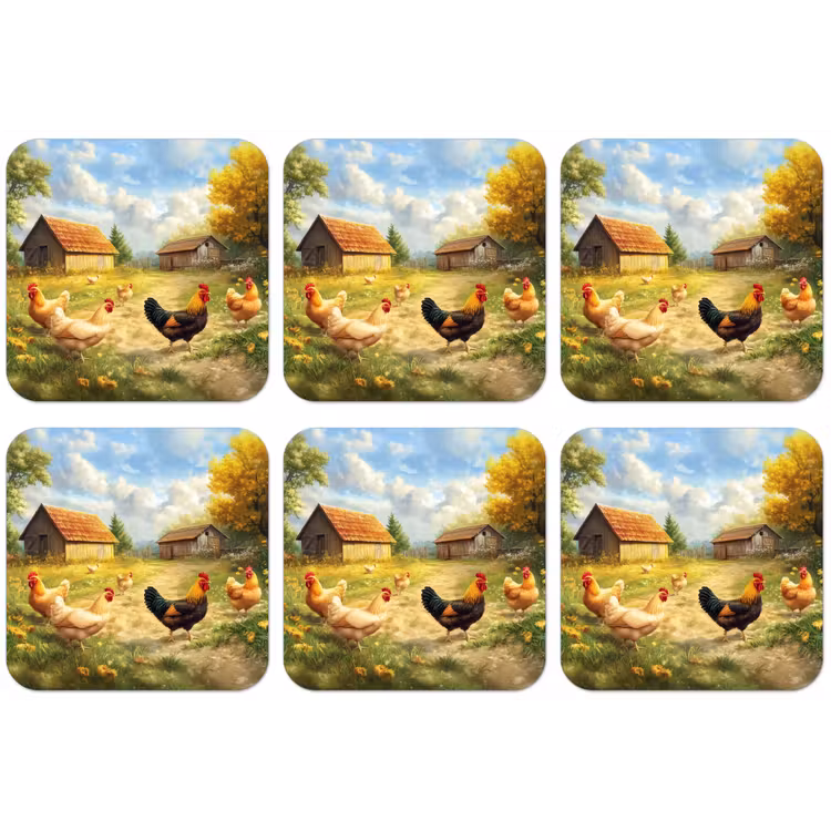 Kippen - Landelijke rust - Natuur onderzetter kurk middel -zkaufland3dotto