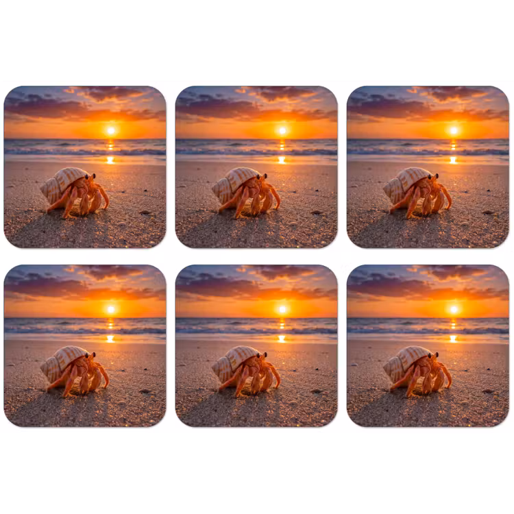 Kreeft - Strand - Natuur - Zonsondergang - Oranje onderzetter kurk middel -zkaufland3dotto