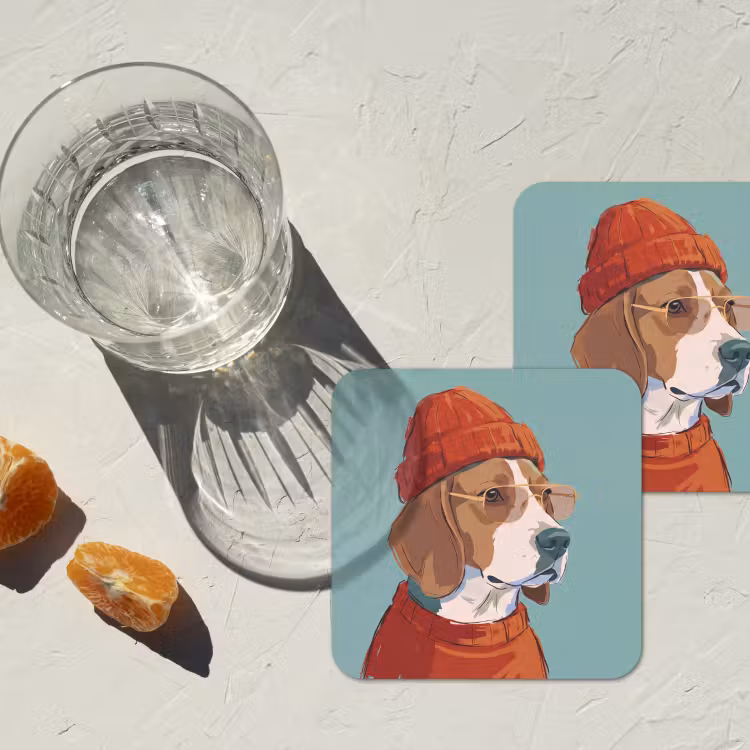 Hond - Beanie - Zonnebril - Dieren - Modern onderzetter kurk middel -sfeer4
