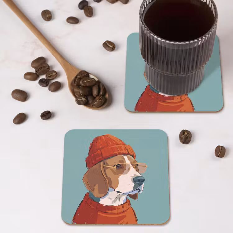 Hond - Beanie - Zonnebril - Dieren - Modern onderzetter kurk middel -sfeer2