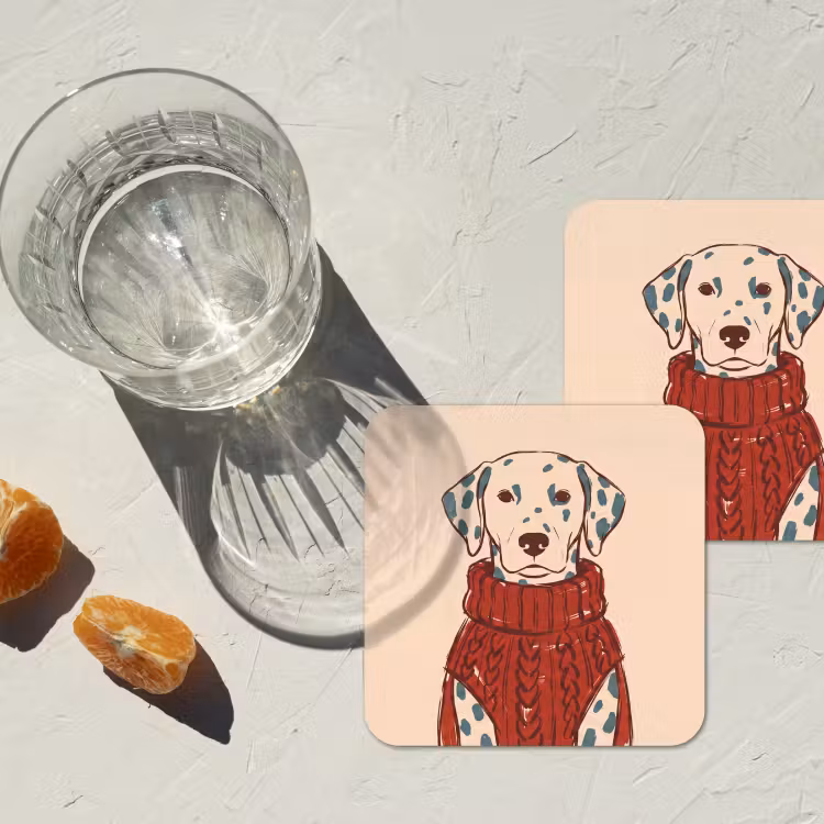 Hond - Trui - Winter - Dieren - Rood onderzetter kurk middel -sfeer4