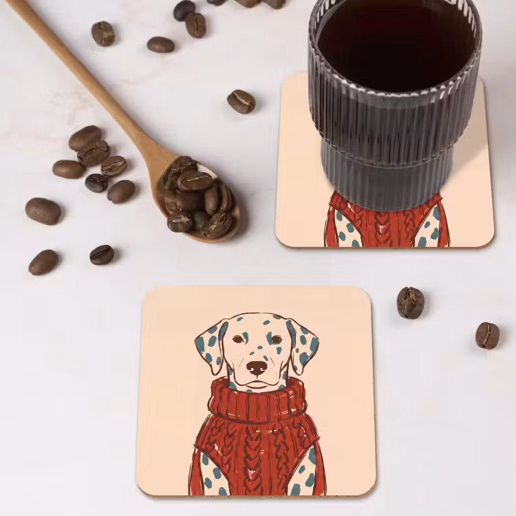 Hond - Trui - Winter - Dieren - Rood onderzetter kurk middel -sfeer2