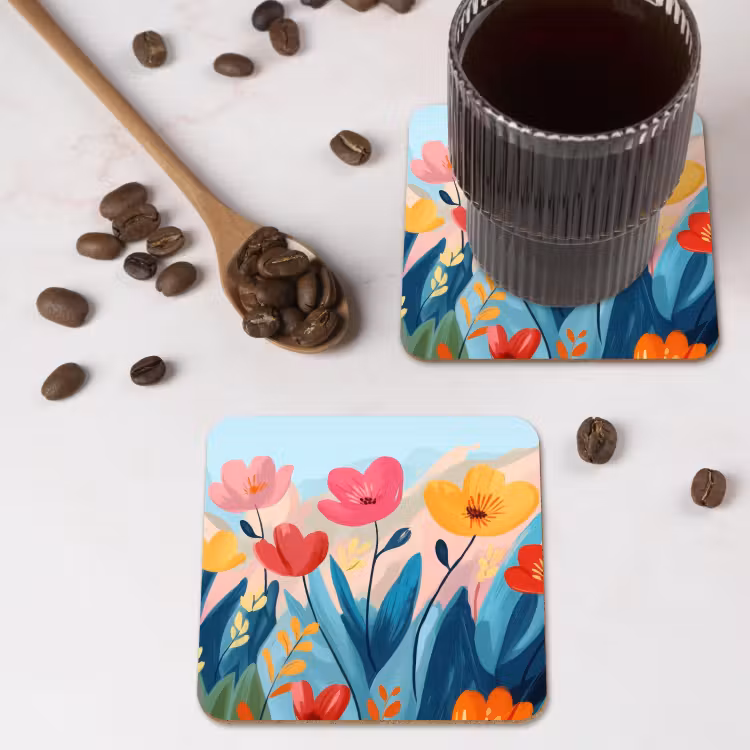 Illustratie - Bloemen - Kleurrijk onderzetter kurk middel -sfeer2