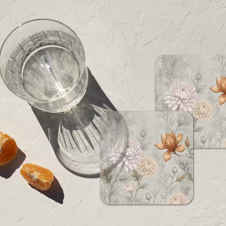 Illustratie - Bloemen - Groen onderzetter kurk middel -sfeer4